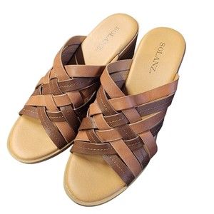 Solanz 7.5 M Sandals Brown Weaved Block Heel Open‎ Toe